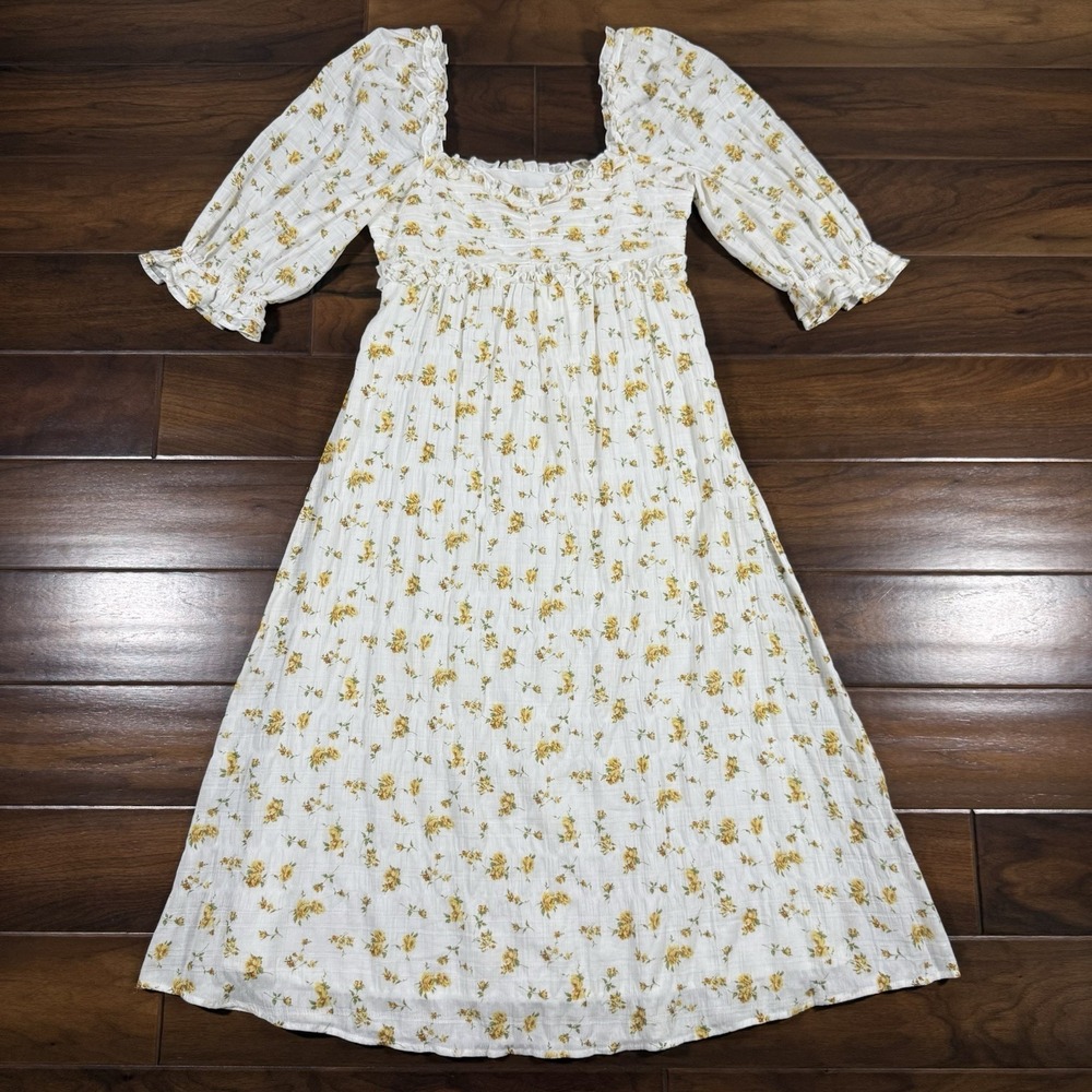 Auguste The Label Size US 4 / Small Ivory Yellow Floral Isla Priya Midi Dress